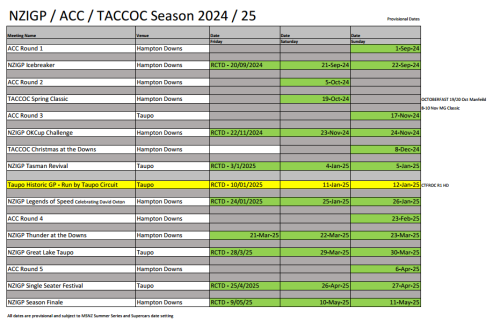 Season 2024:25 Provisional Dates
